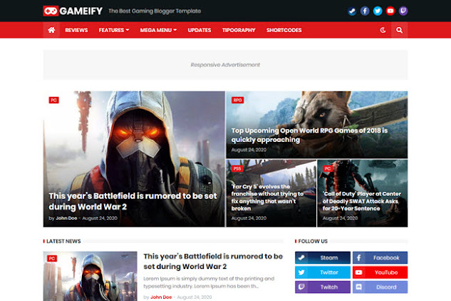 Template Game Premium Blog - Gameify